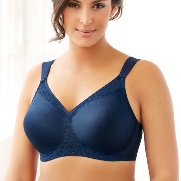 Set of 3! 36D Glamorise SOFT SHOULDERS Bra (T-SHIRT) Wicking SEAMLESS BLUE NEW - Picture 9 of 14